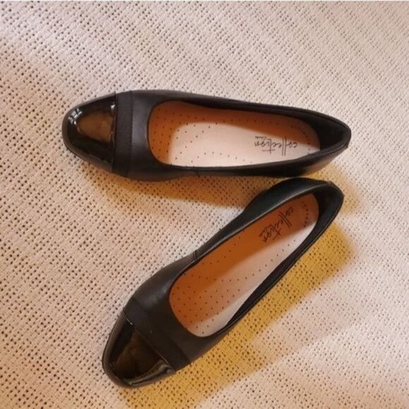 Clarks‎ Collection Juliet Monte Leather Cap Toe Black Noir Sz 5.5 Slipon Loafer - Picture 2 of 9